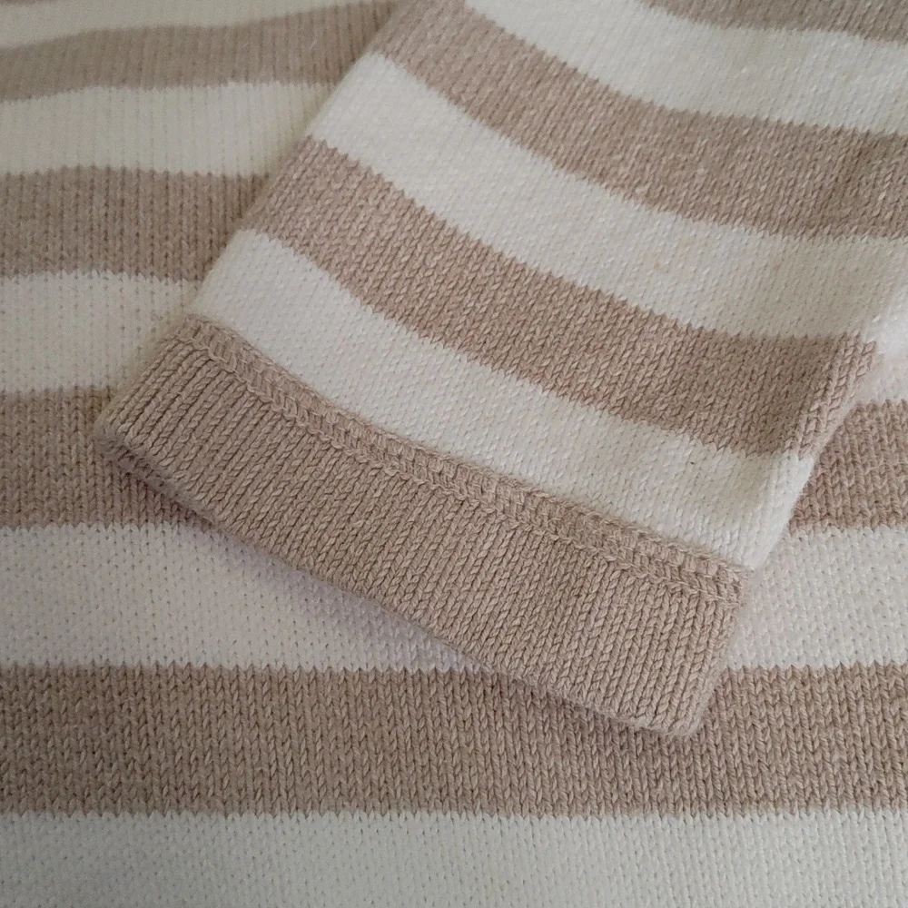 Men's Eddie Bauer Cotton Tan & White Crew Neck Knit Sweater Size S - Picture 6 of 6